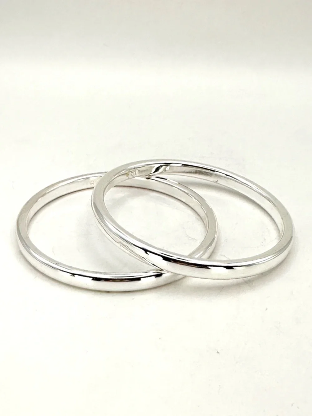 Silver Tone Polished Bangle Bracelets Set Of 2